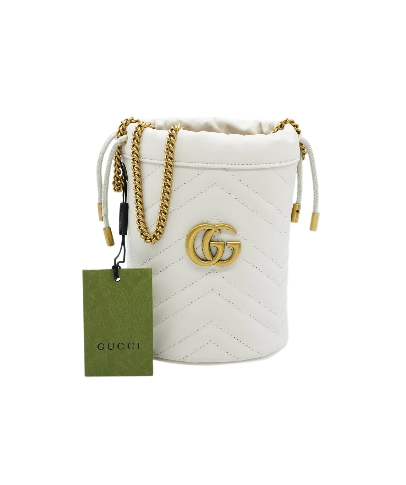 GUCCI - Bolso tipo cubo Marmont de piel de becerro matelasse blanca