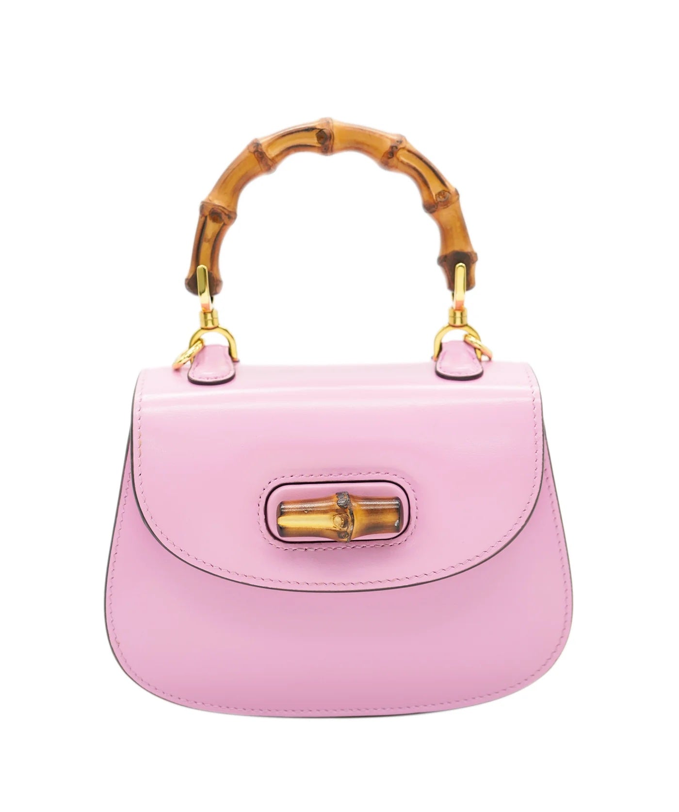 GUCCI - Pink Boarded Dyana Lux Calfskin Web Mini Bamboo 1947 Top Handle Bag