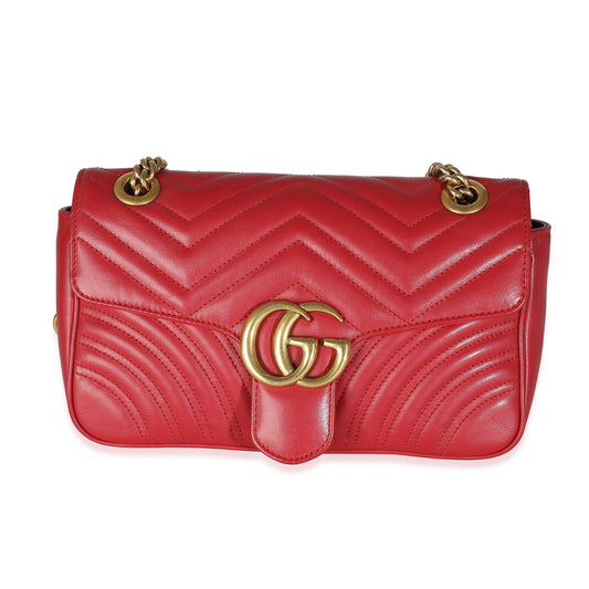 GUCCI - Red Matelasse Calfskin Small GG Marmont Bag