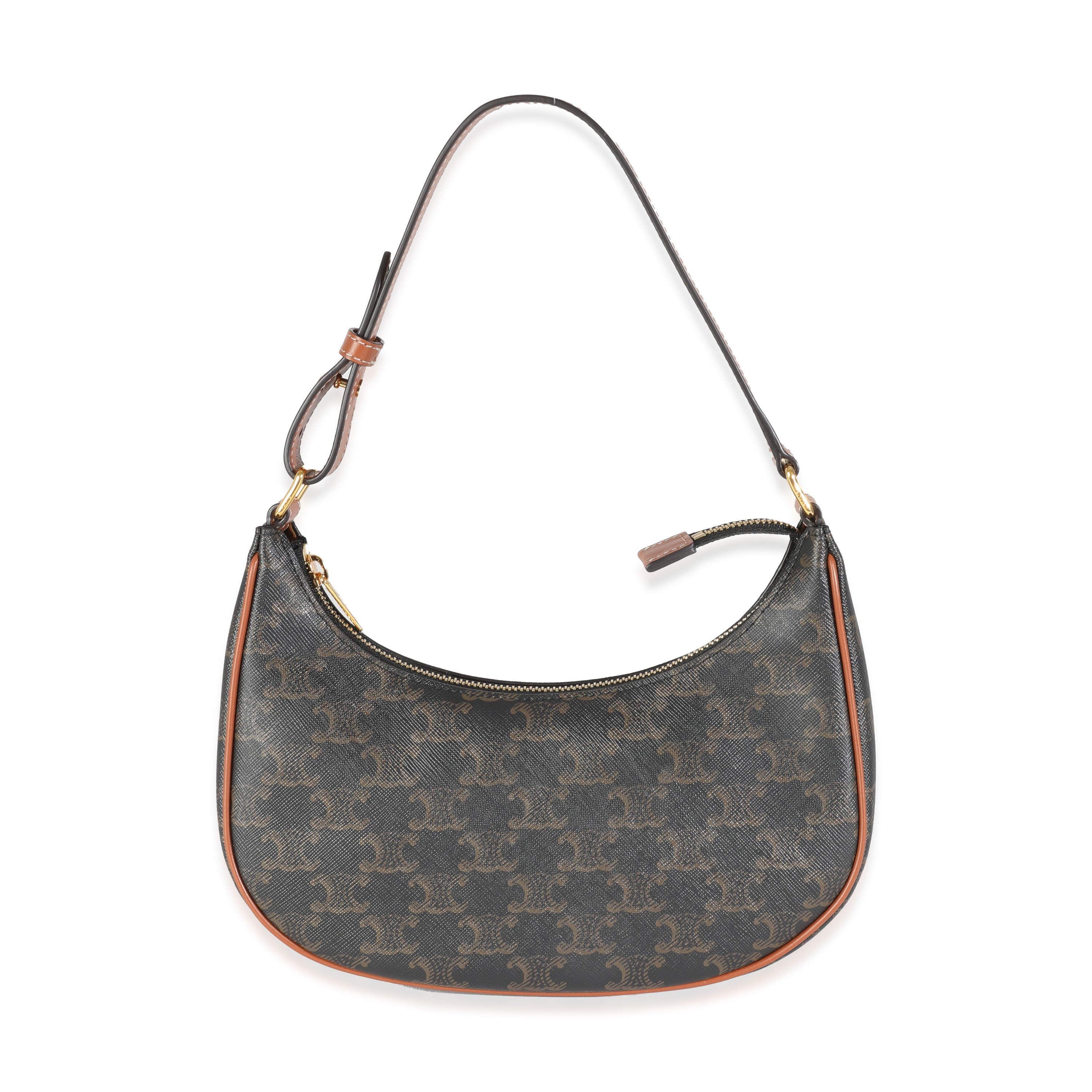 Bolso de hombro Ava Triomphe de lona y piel de becerro color canela de segunda mano