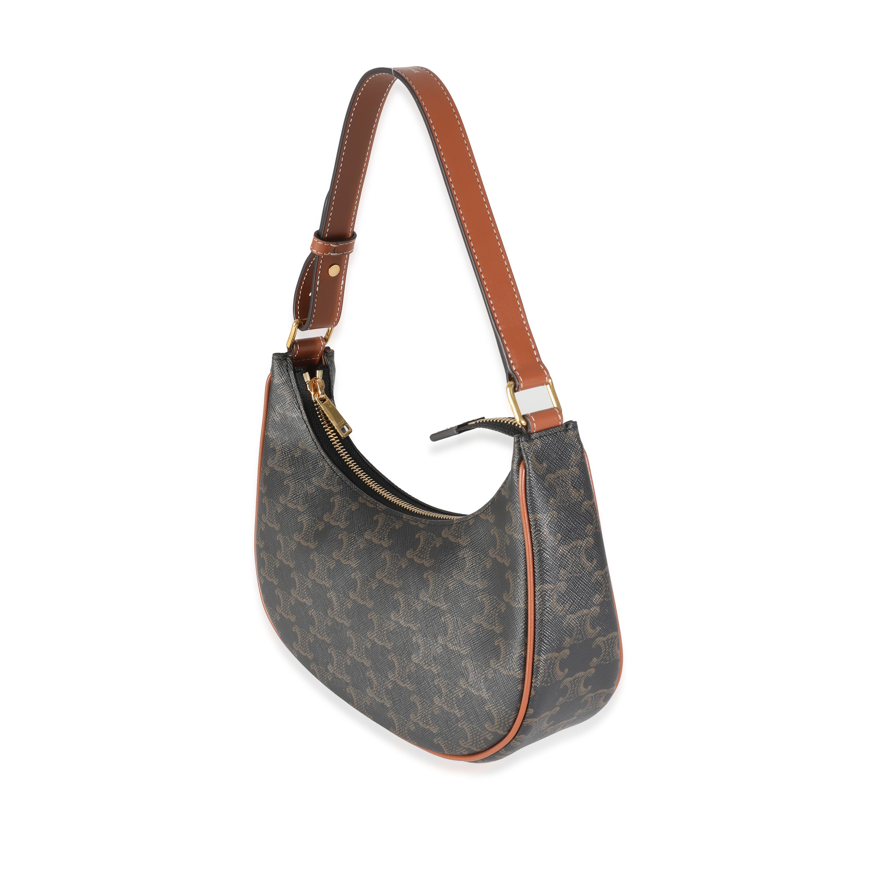 Bolso de hombro Ava Triomphe de lona y piel de becerro color canela de segunda mano