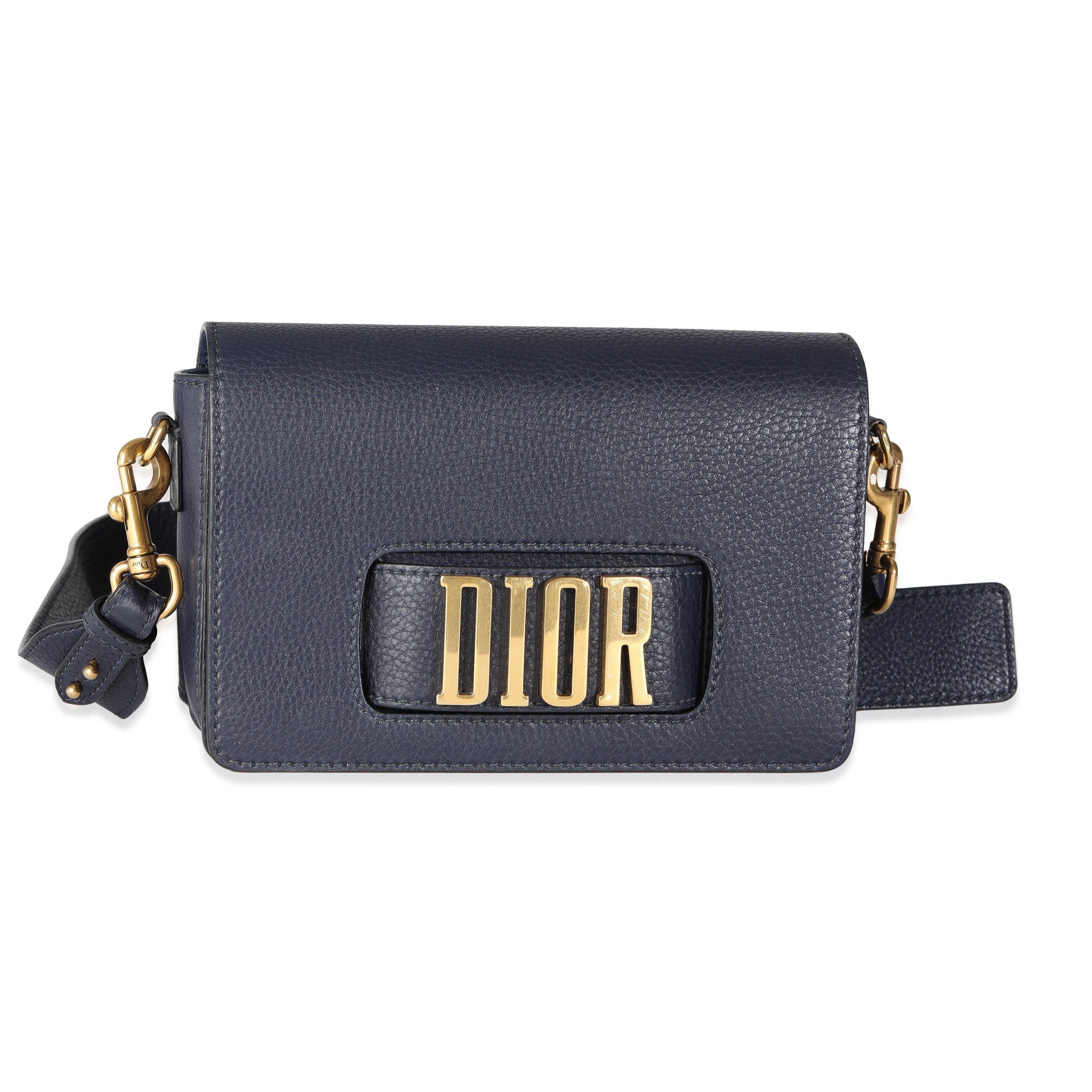 PRE-OWNED Navy Blue Grained Calfskin Medium Dio(r)evolution Flap Bag