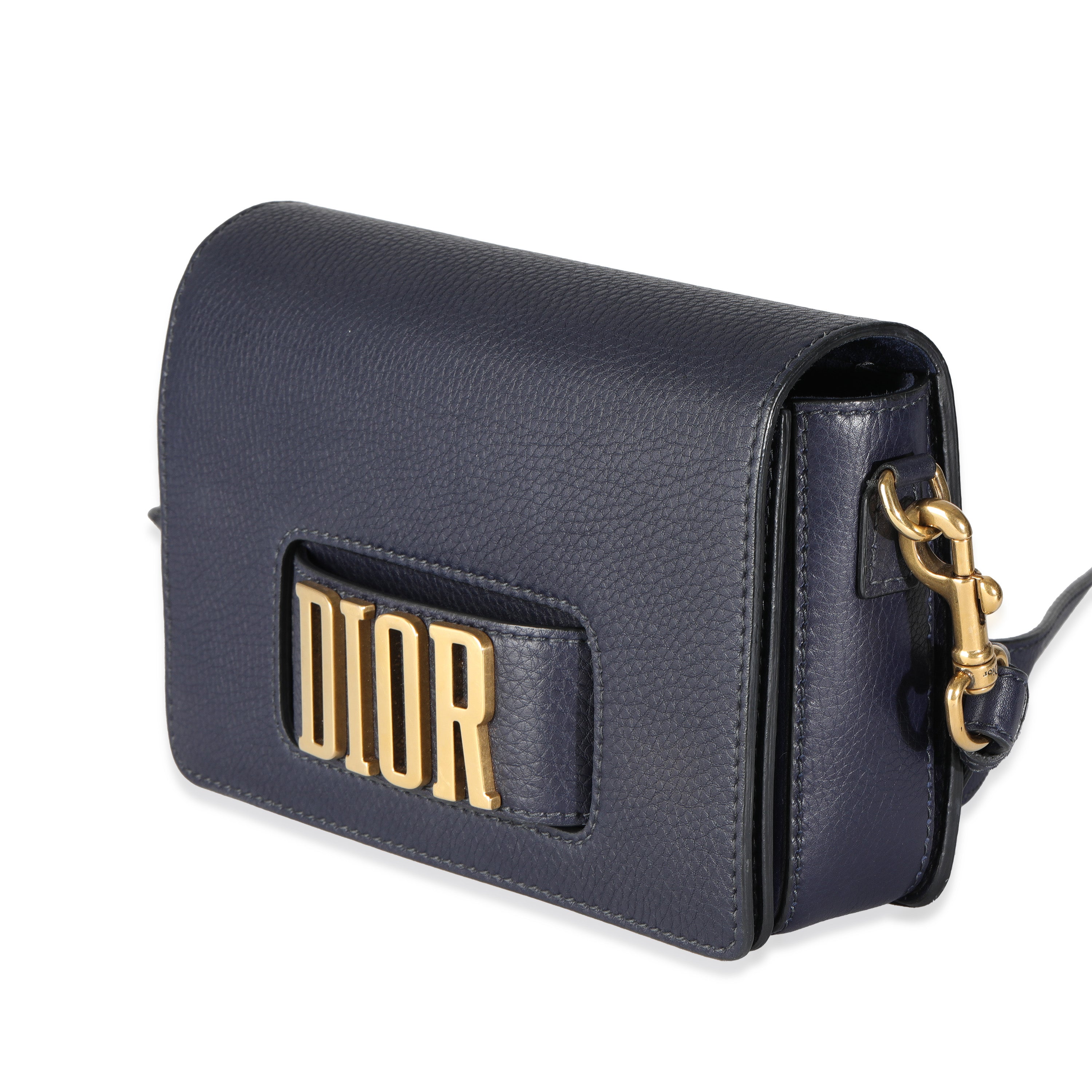 PRE-OWNED Navy Blue Grained Calfskin Medium Dio(r)evolution Flap Bag