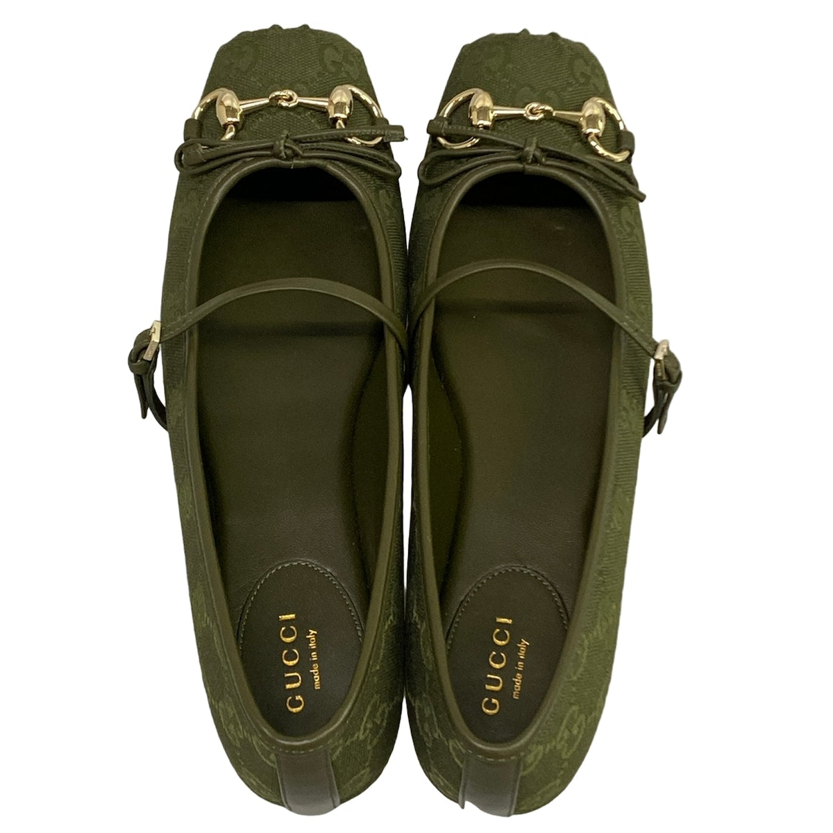 PRE-OWNED GG Canvas Mary Jane Flats