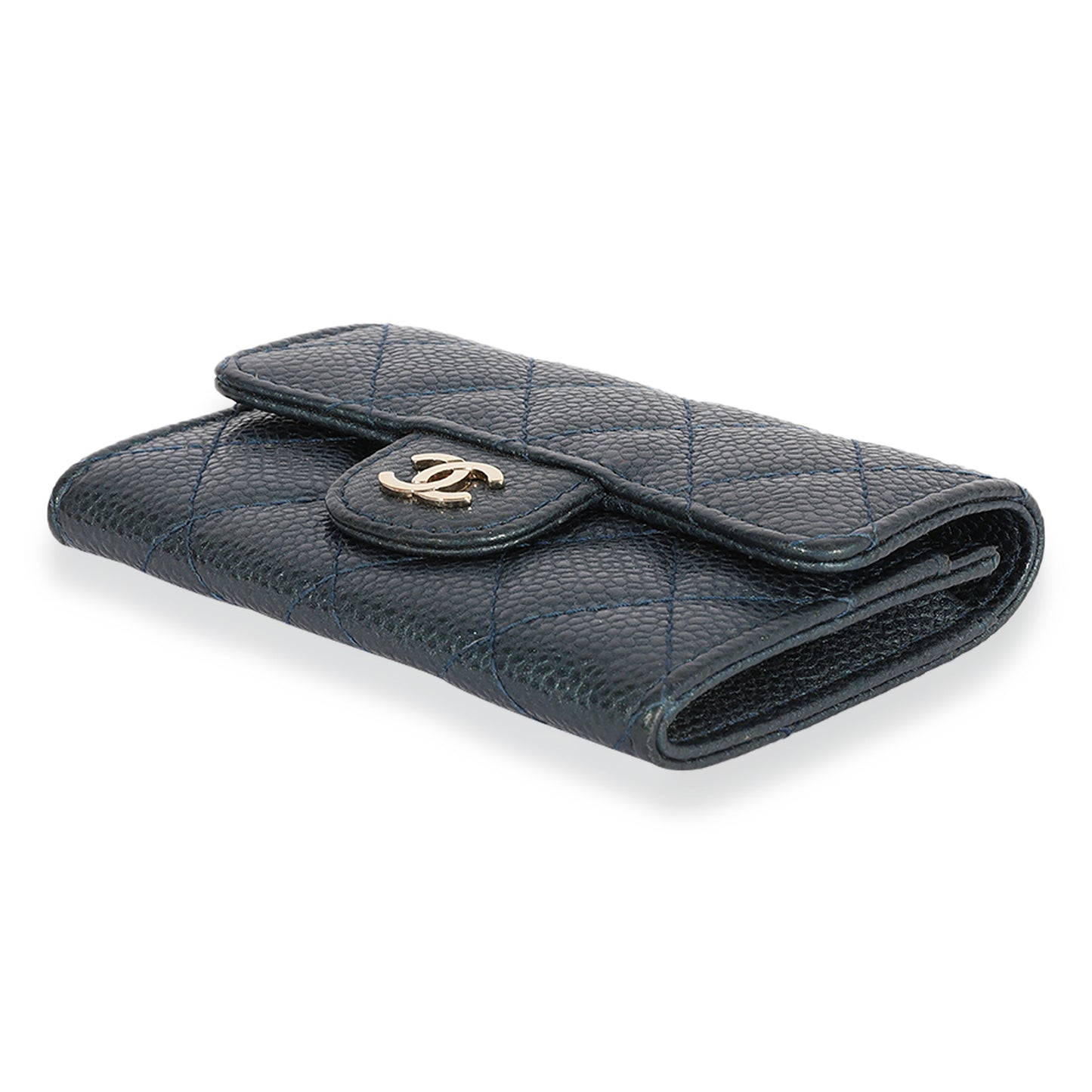 CHANEL - Blue Quilted Caviar Flap Card Holder Wallet