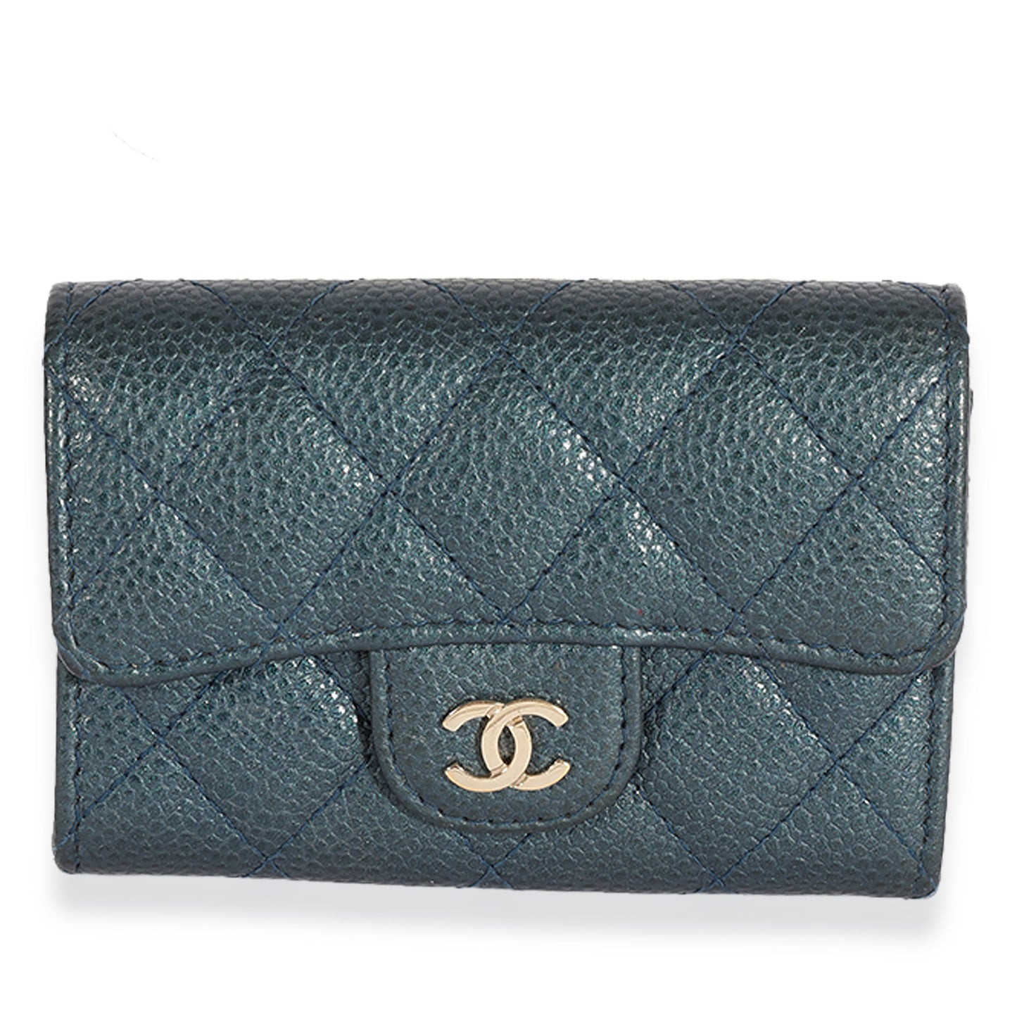 CHANEL - Blue Quilted Caviar Flap Card Holder Wallet