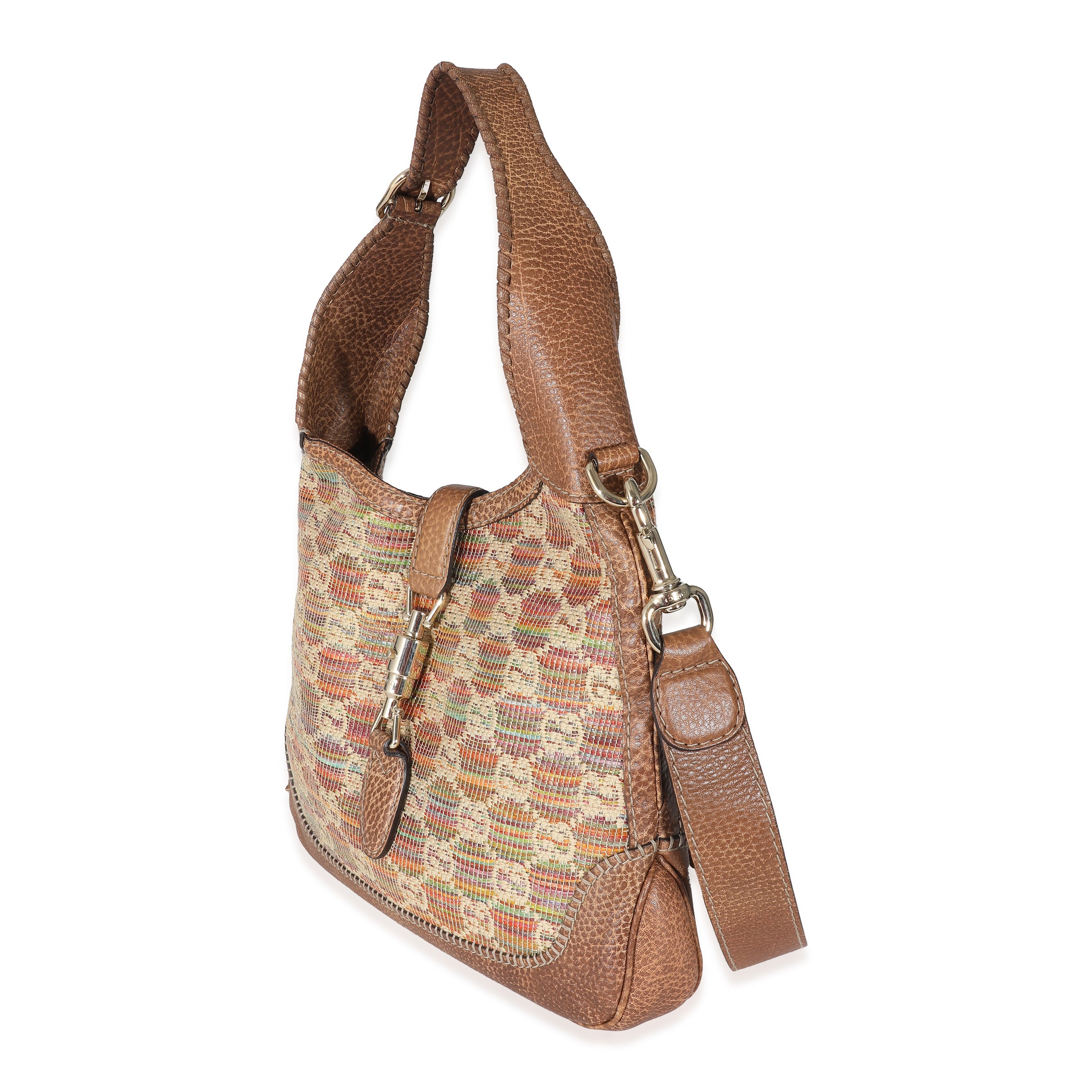 GUCCI - Bolso mediano New Jackie Guccissima de piel marrón y rafia multicolor