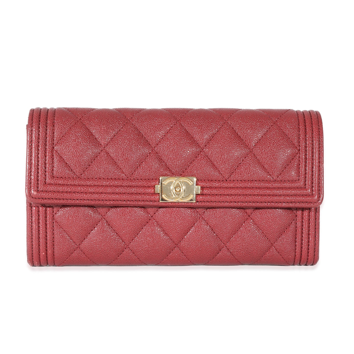 CHANEL - Burgundy Quilted Caviar Boy Flap Wallet