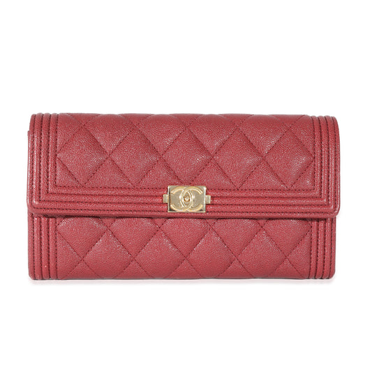 CHANEL - Burgundy Quilted Caviar Boy Flap Wallet