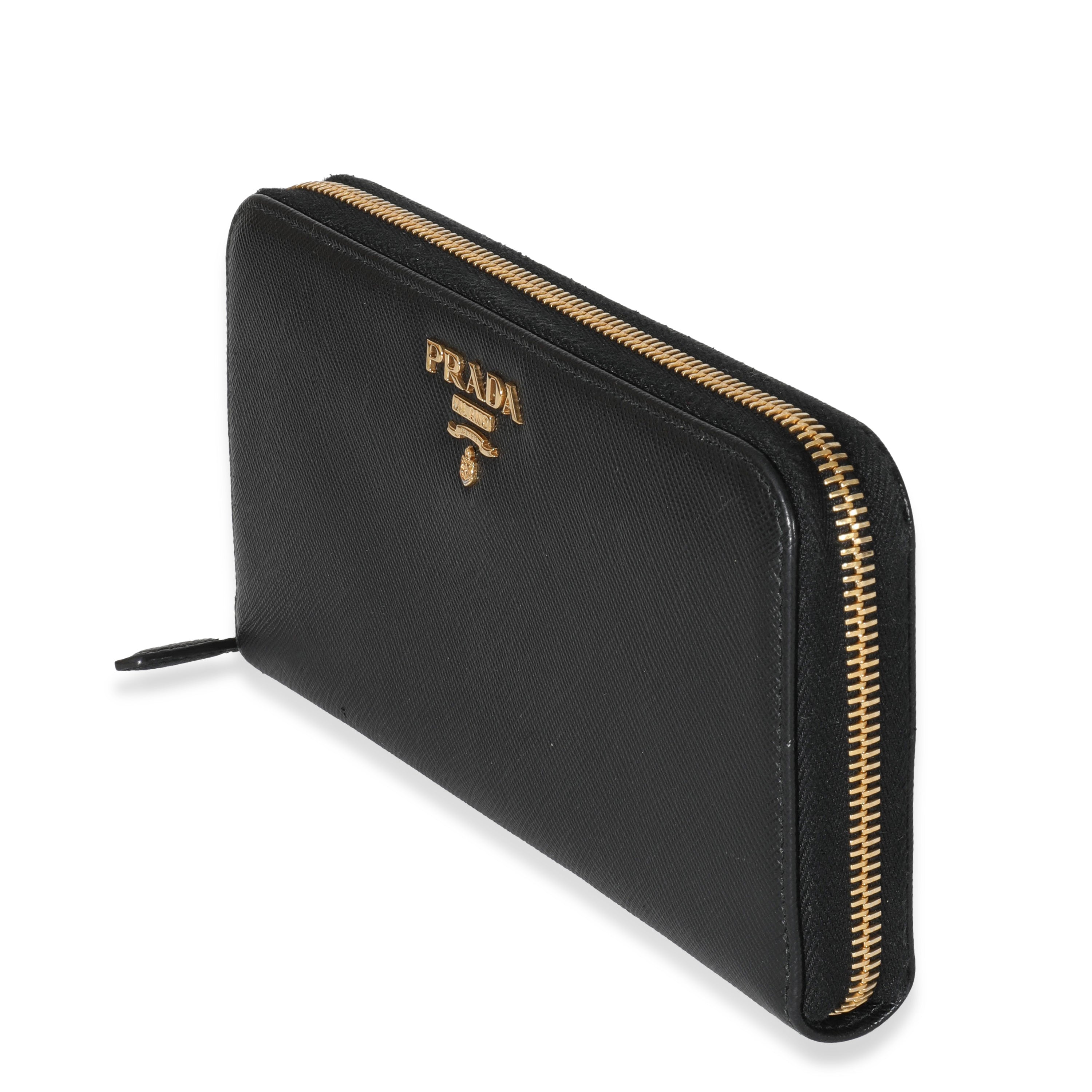 PRADA - Black Saffiano Long Zip Around Wallet
