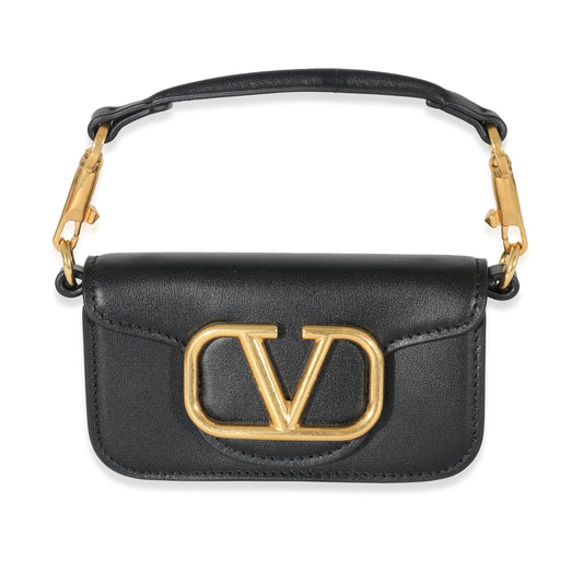 VALENTINO - Black Leather Vlogo Mini Locò Bag