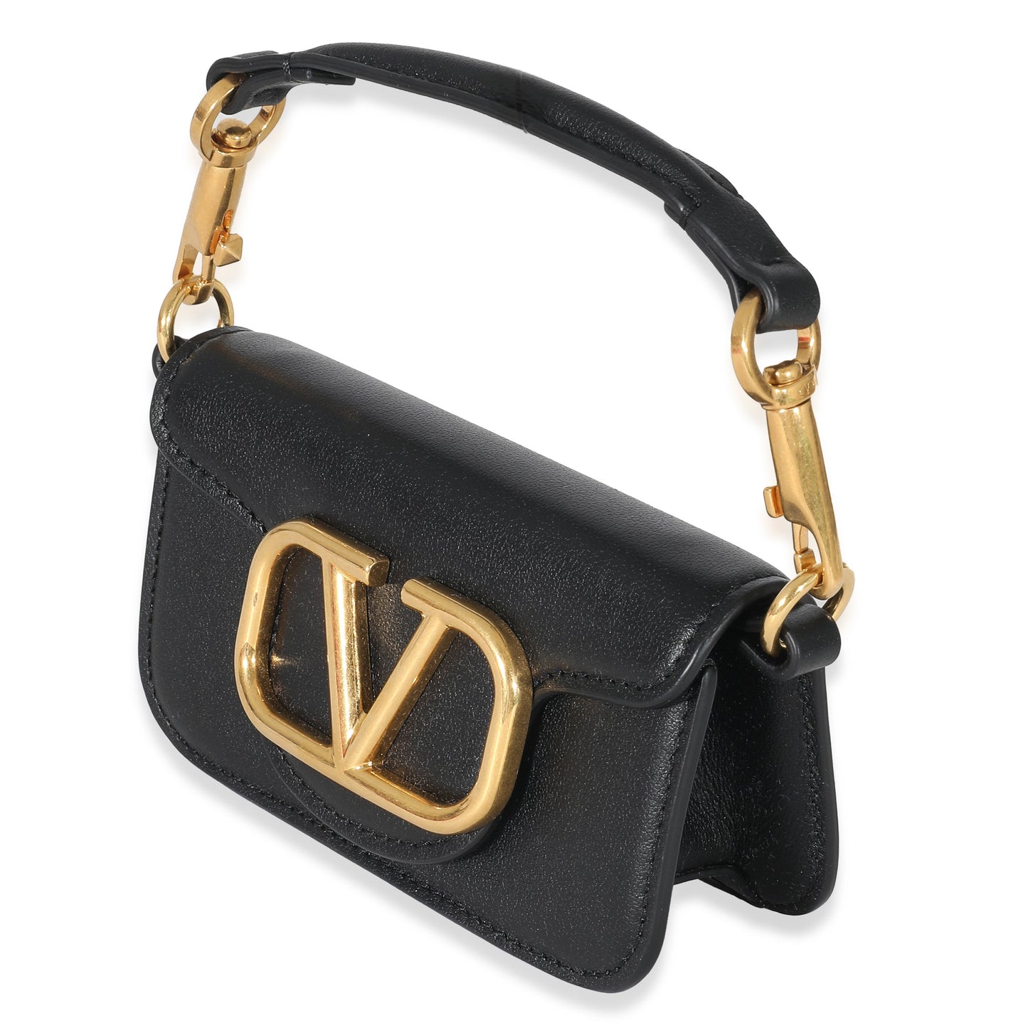 VALENTINO - Black Leather Vlogo Mini Locò Bag