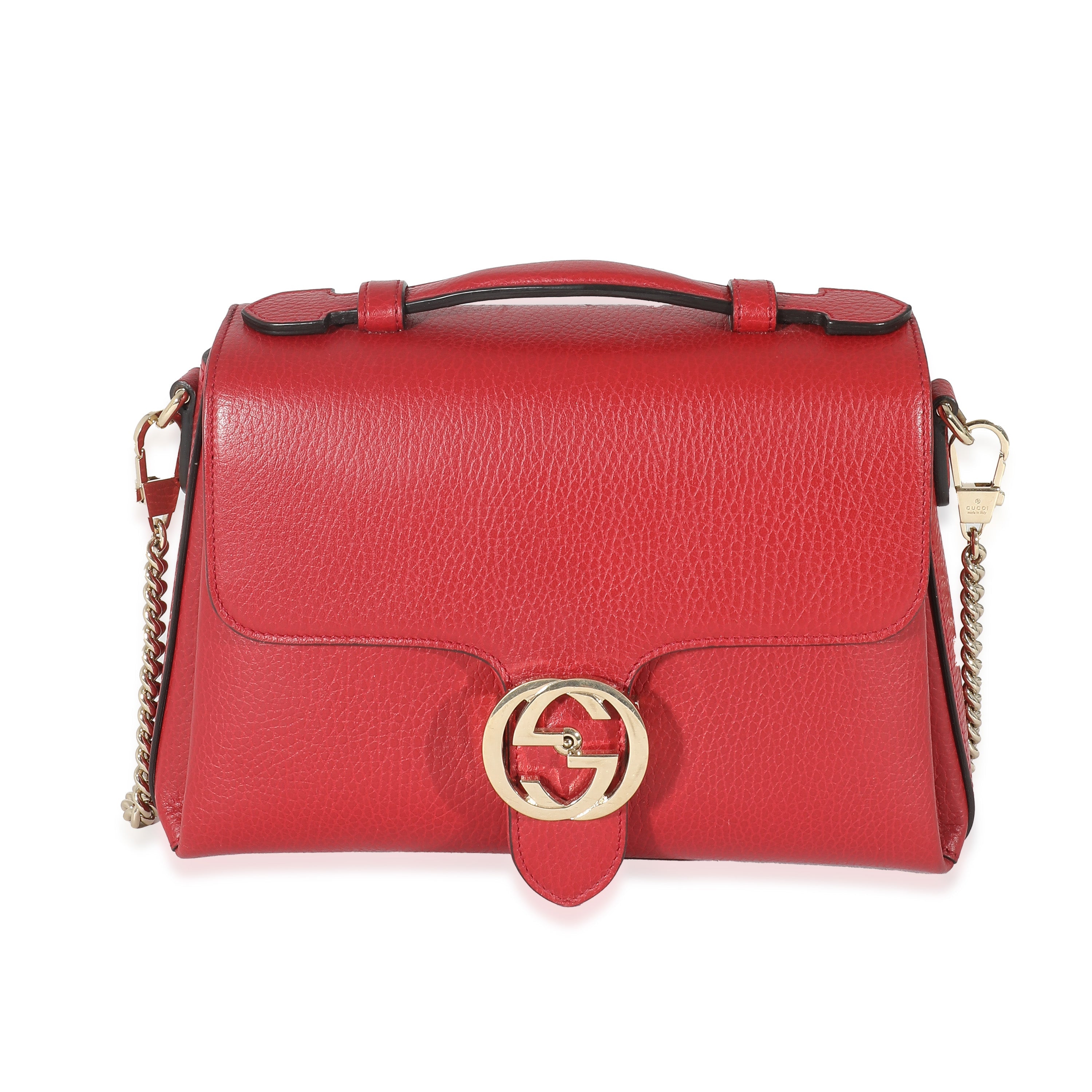 GUCCI - Bolso pequeño de piel de becerro roja con asa superior entrelazada y G Dollar