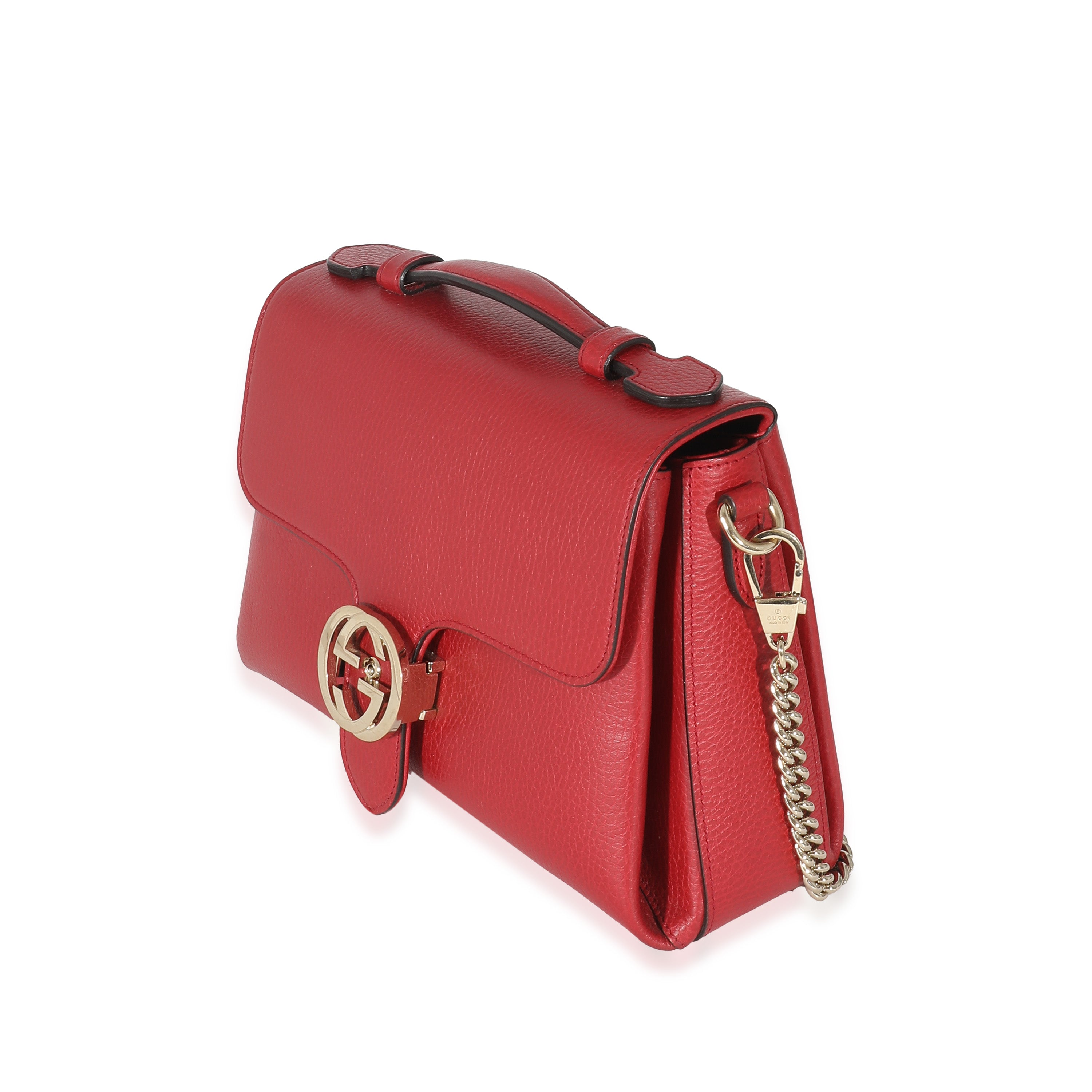 GUCCI - Bolso pequeño de piel de becerro roja con asa superior entrelazada y G Dollar