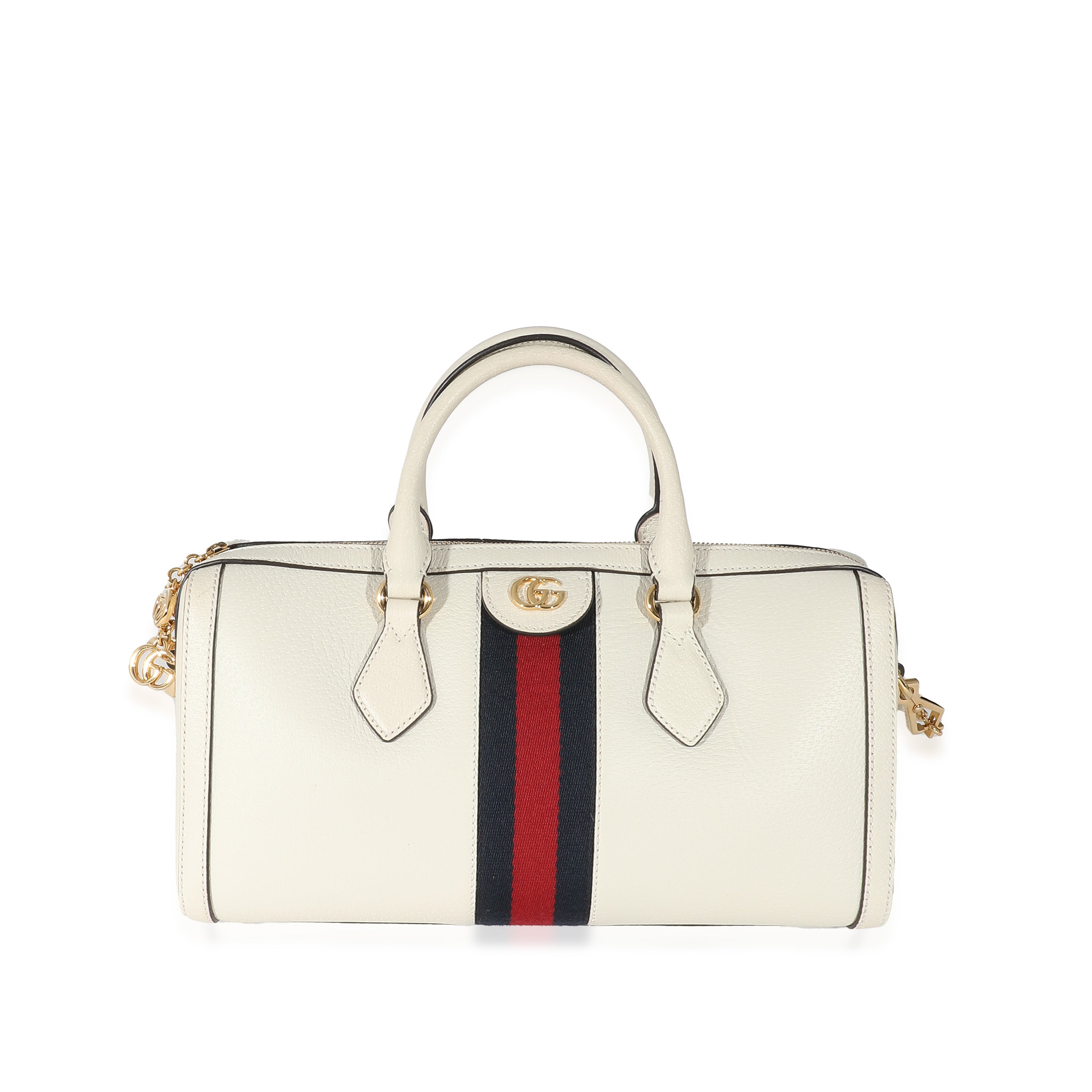 GUCCI - Bolso Boston mediano Ophidia de piel de becerro texturizada en blanco místico