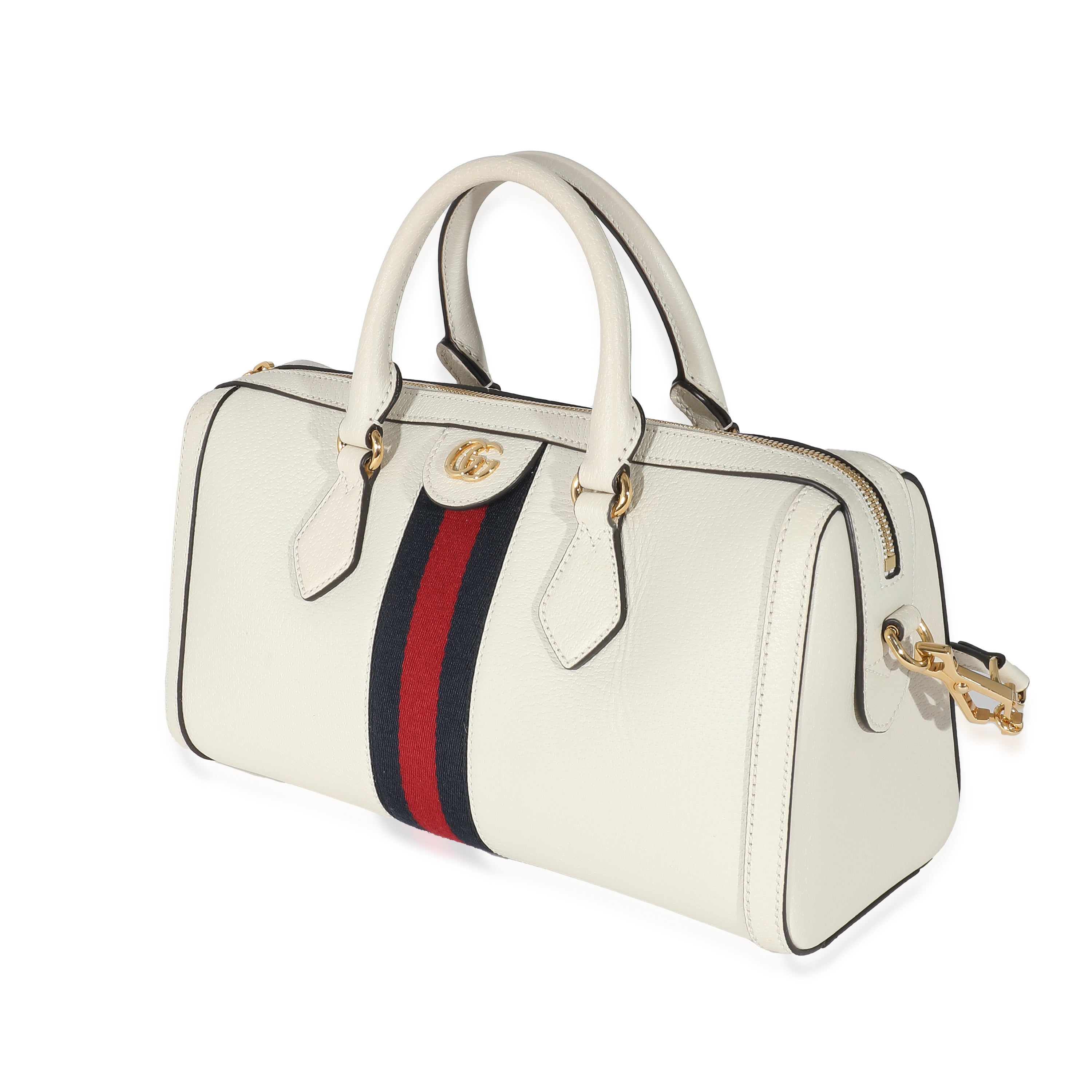 GUCCI - Bolso Boston mediano Ophidia de piel de becerro texturizada en blanco místico
