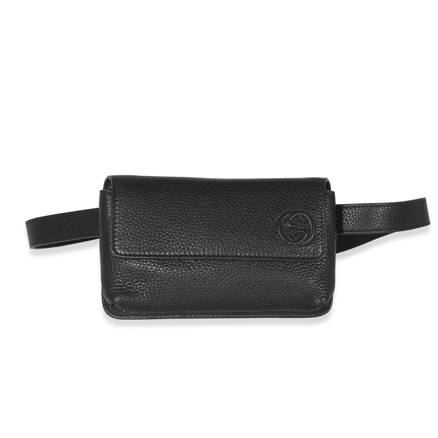 GUCCI - Black Pebbled Calfskin Soho Flap Belt Bag