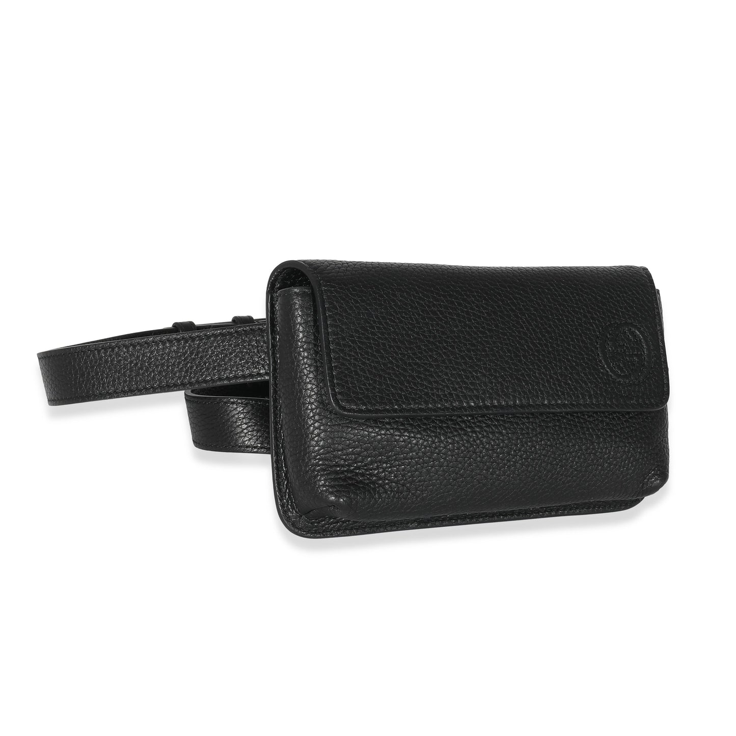 GUCCI - Black Pebbled Calfskin Soho Flap Belt Bag