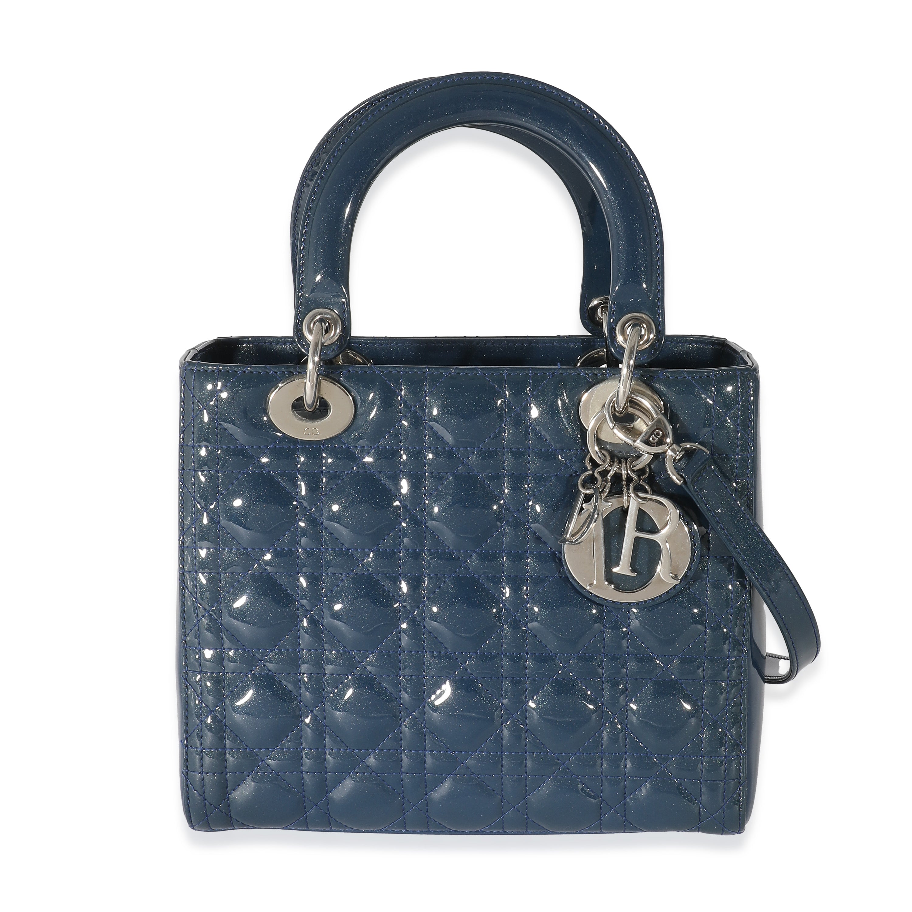DIOR - Cannage mediano de charol azul marino Lady Dior