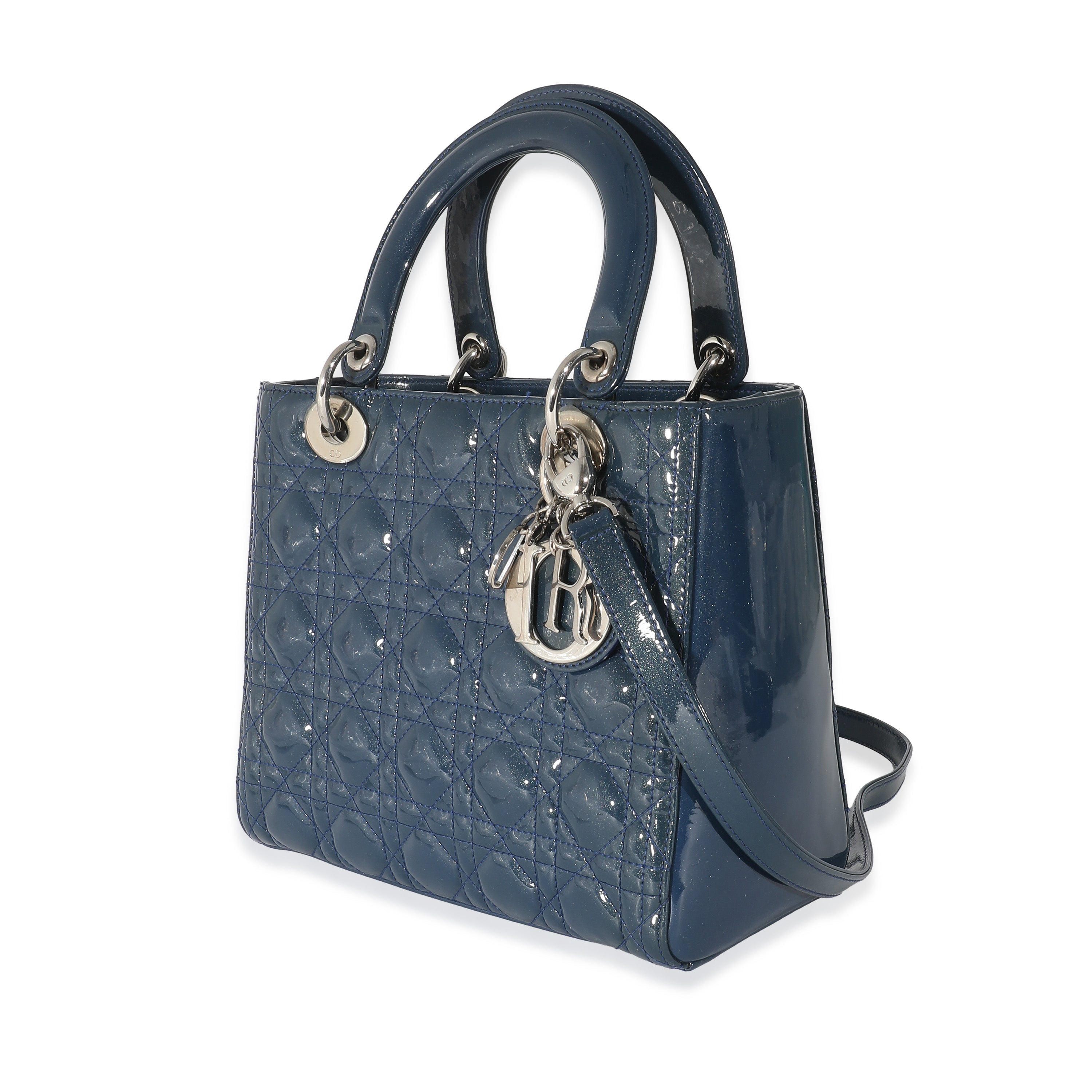 DIOR - Cannage mediano de charol azul marino Lady Dior