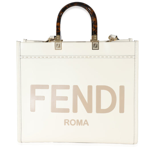 FENDI - White Vitello King Plexiglass Medium Sunshine Shopper