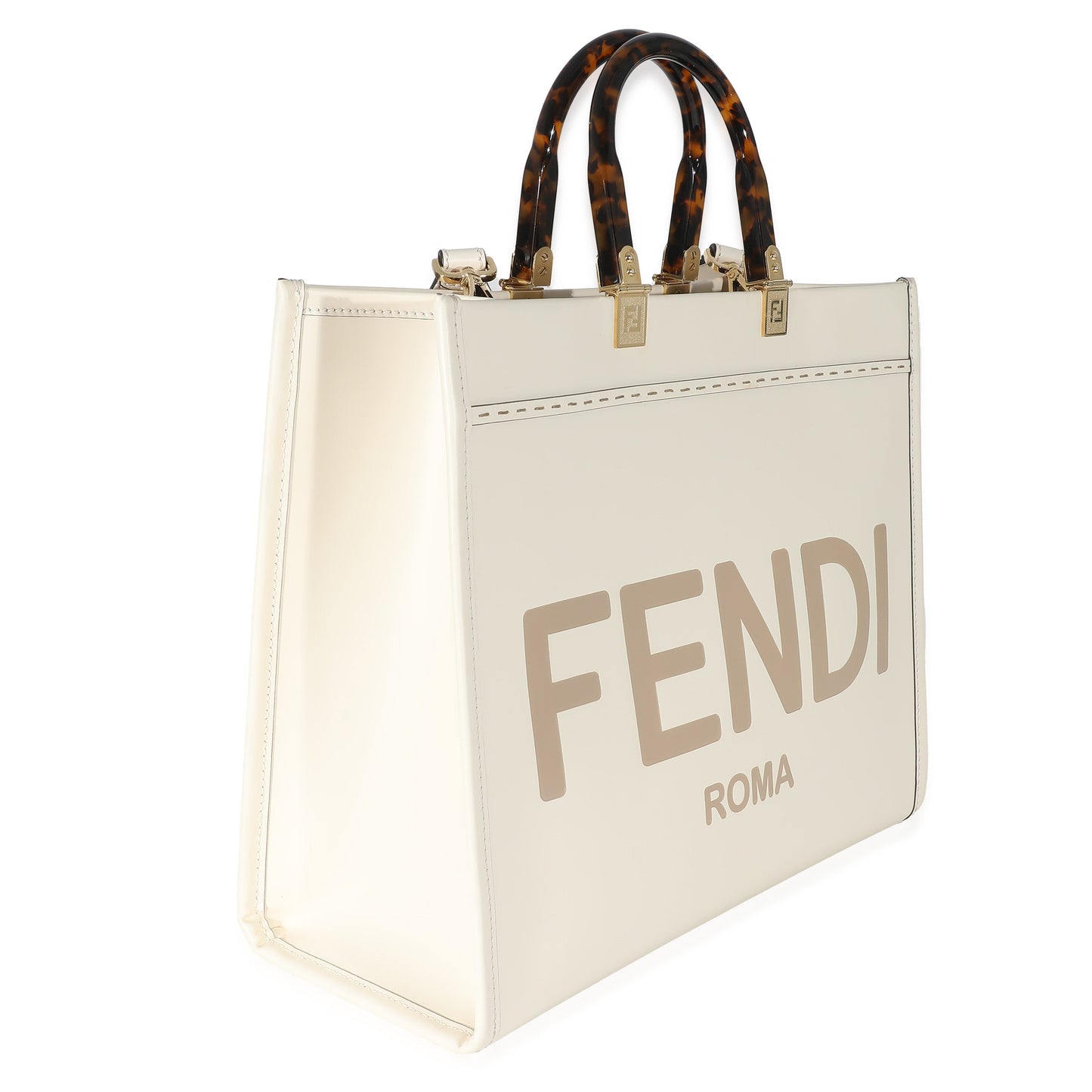 FENDI - White Vitello King Plexiglass Medium Sunshine Shopper