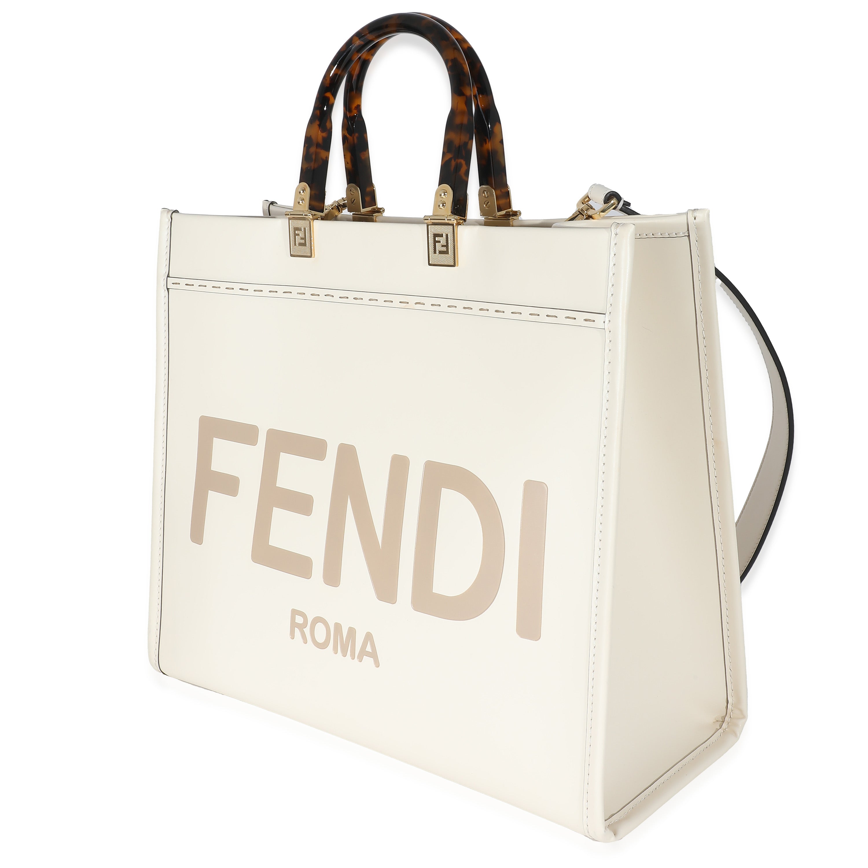 FENDI - White Vitello King Plexiglass Medium Sunshine Shopper
