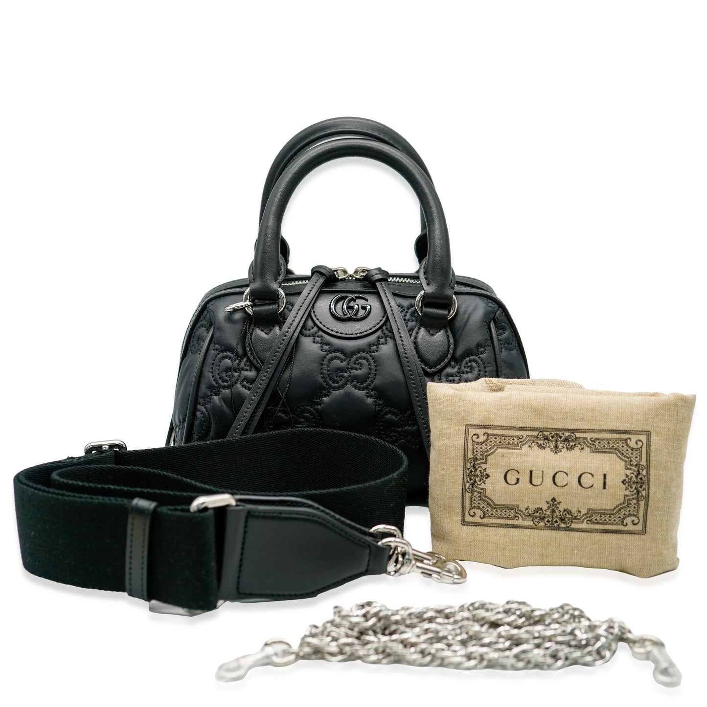 GUCCI - Black Nylon GG Matelassé Mini Bowler Bag
