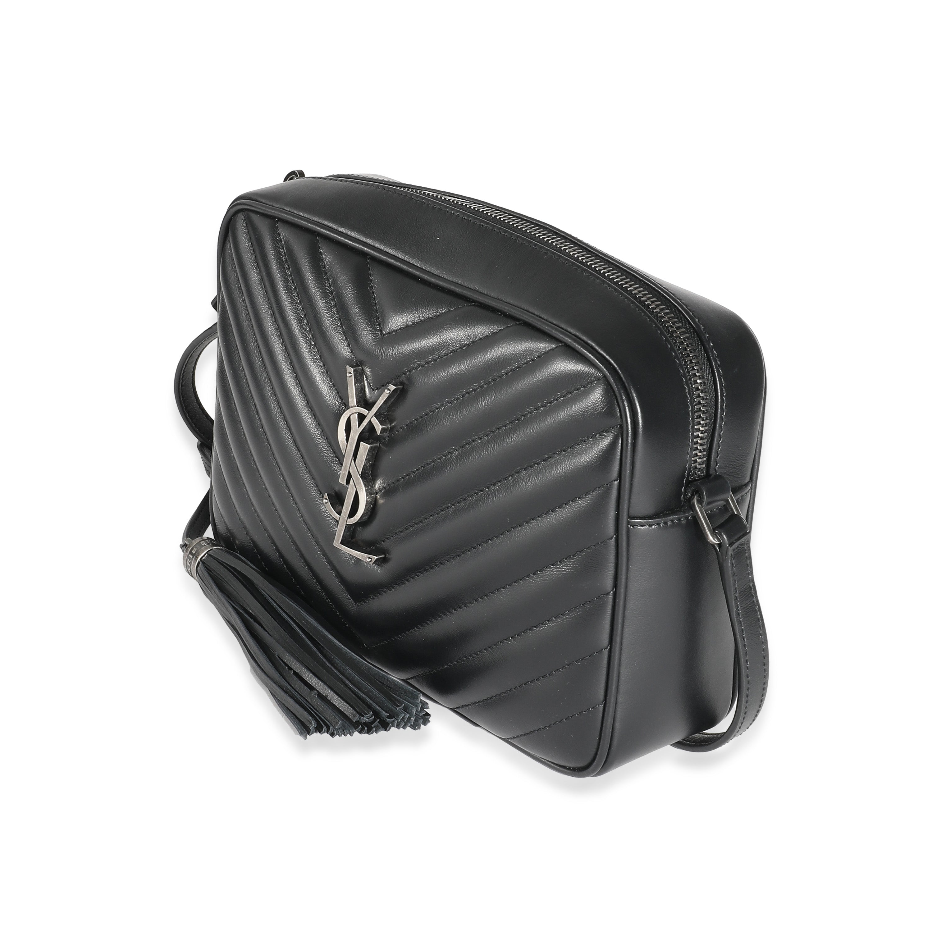 SAINT LAURENT - Black Calfskin Matelasse Monogram Lou Camera Bag