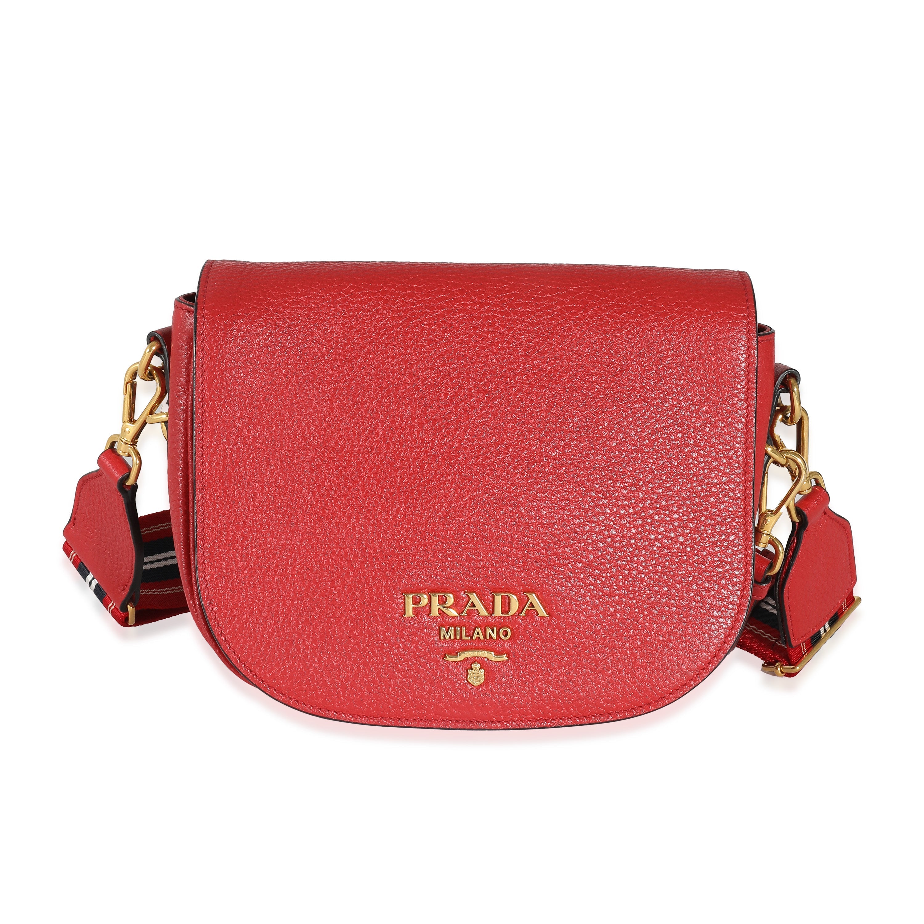 PRADA - Red Pebbled Vitello Daino Saddle Bag