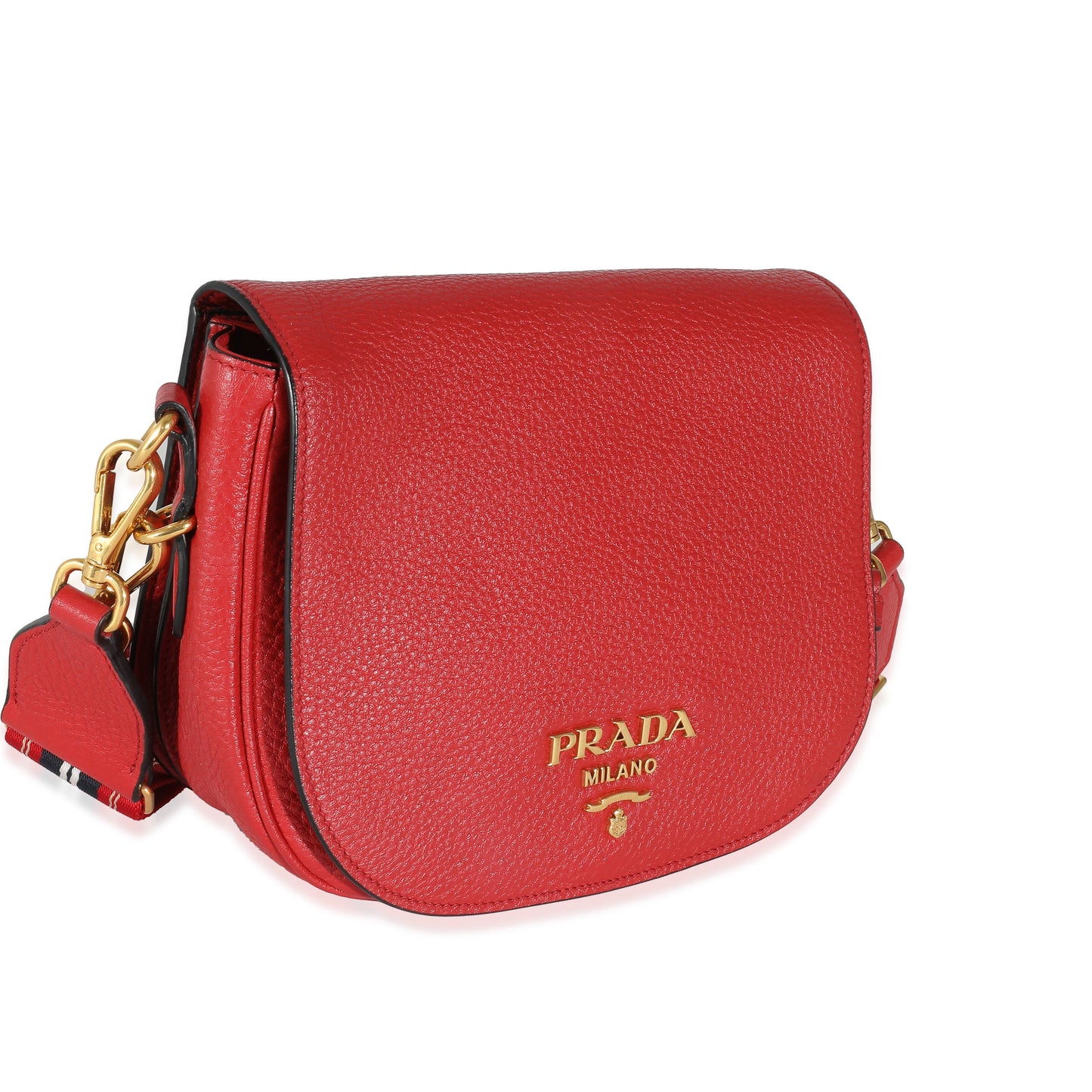 PRADA - Red Pebbled Vitello Daino Saddle Bag