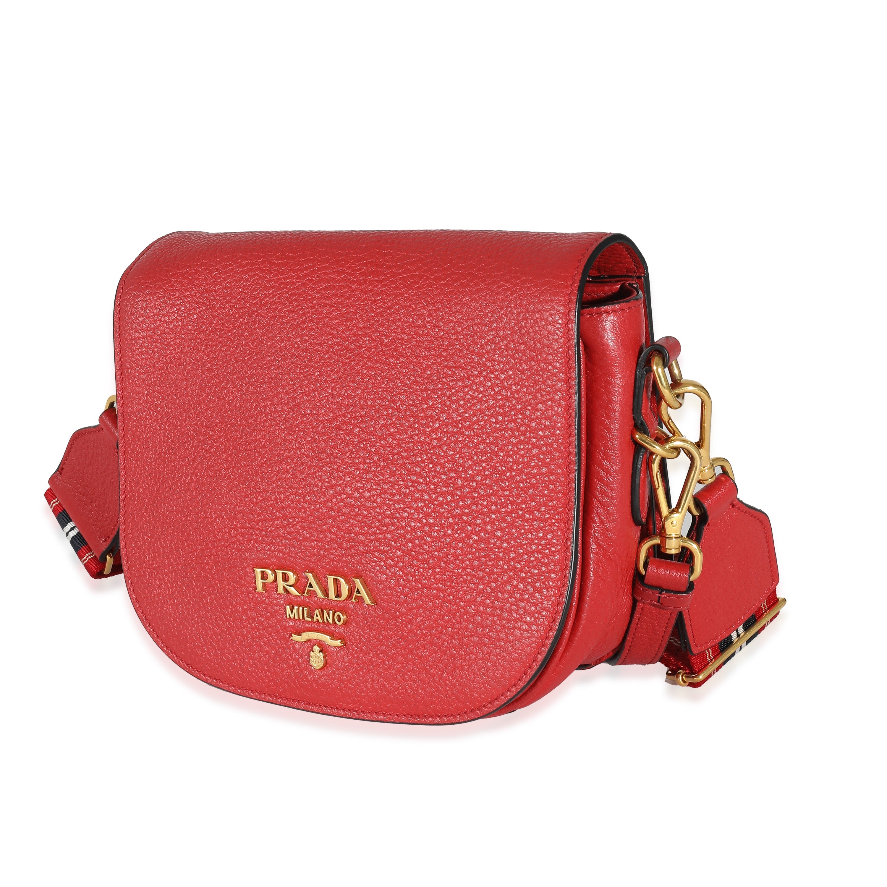 PRADA - Red Pebbled Vitello Daino Saddle Bag