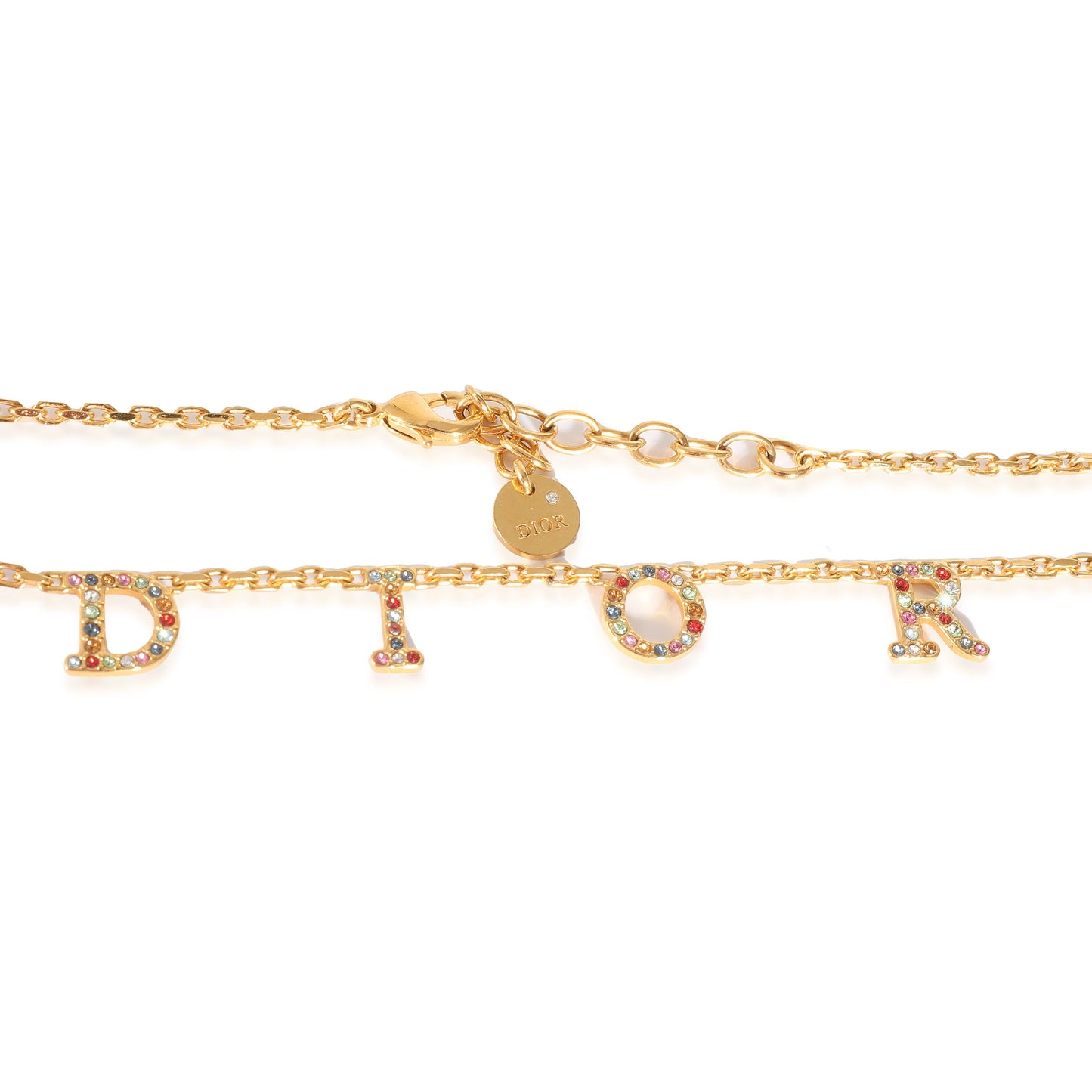 DIOR - Gold Tone Letter Necklace With Multi Color Crystals