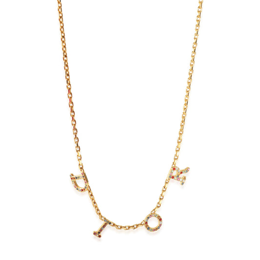 DIOR - Gold Tone Letter Necklace With Multi Color Crystals